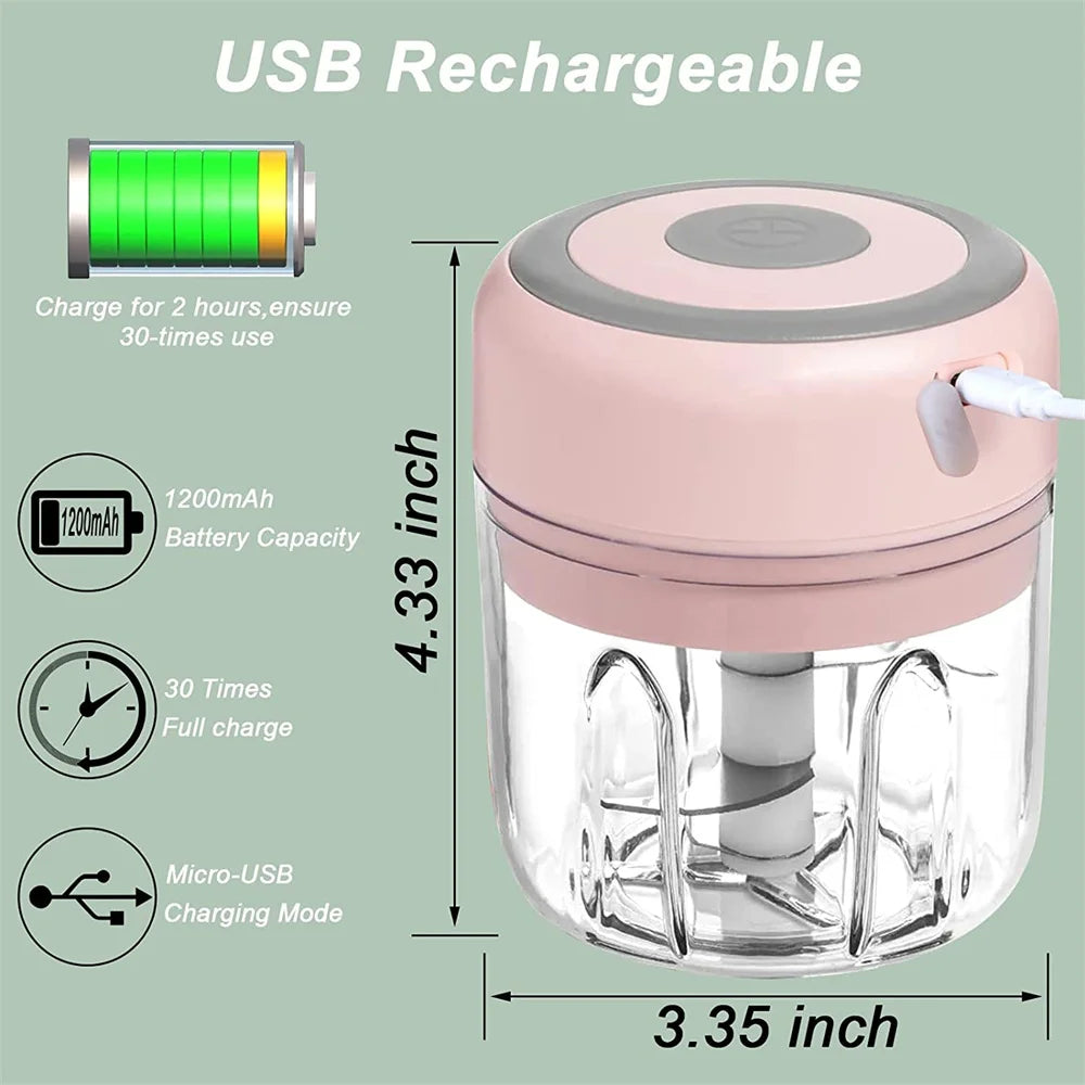 Electric Mini Garlic Chopper  Portable Cordless Vegetable