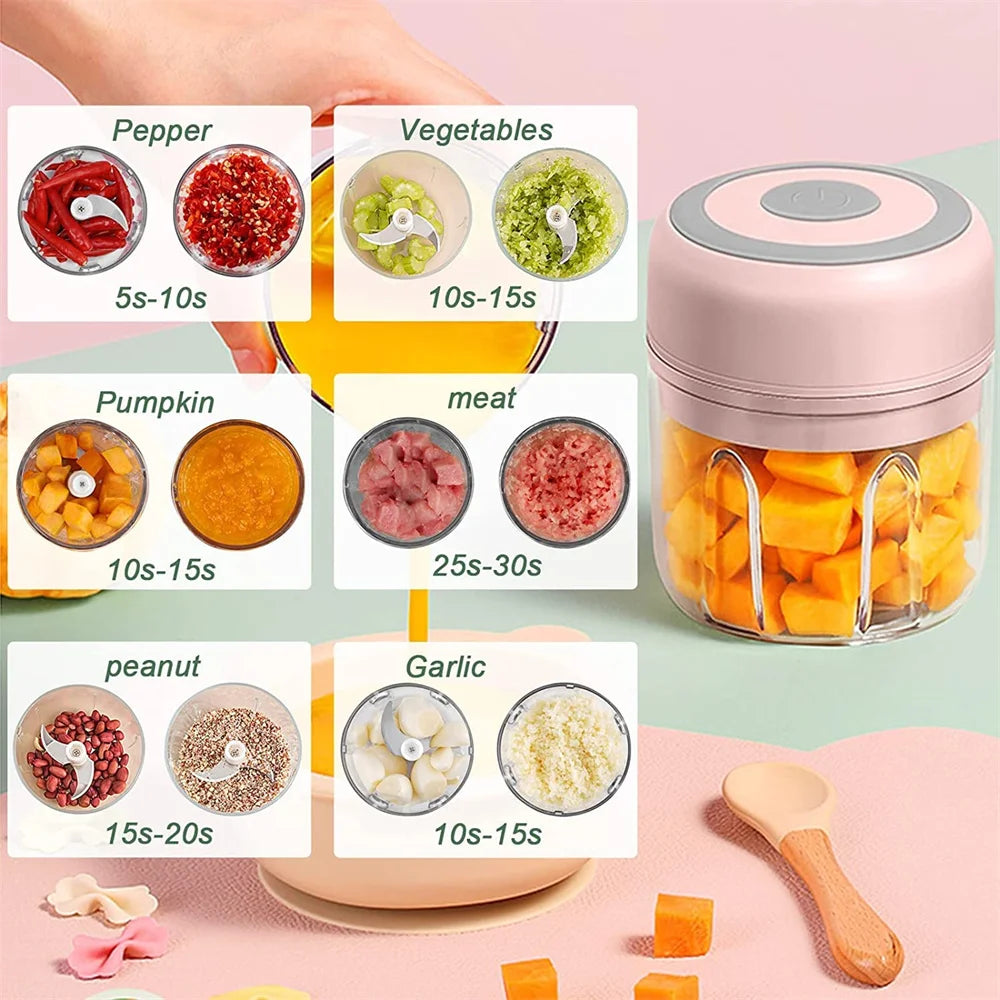 Electric Mini Garlic Chopper  Portable Cordless Vegetable