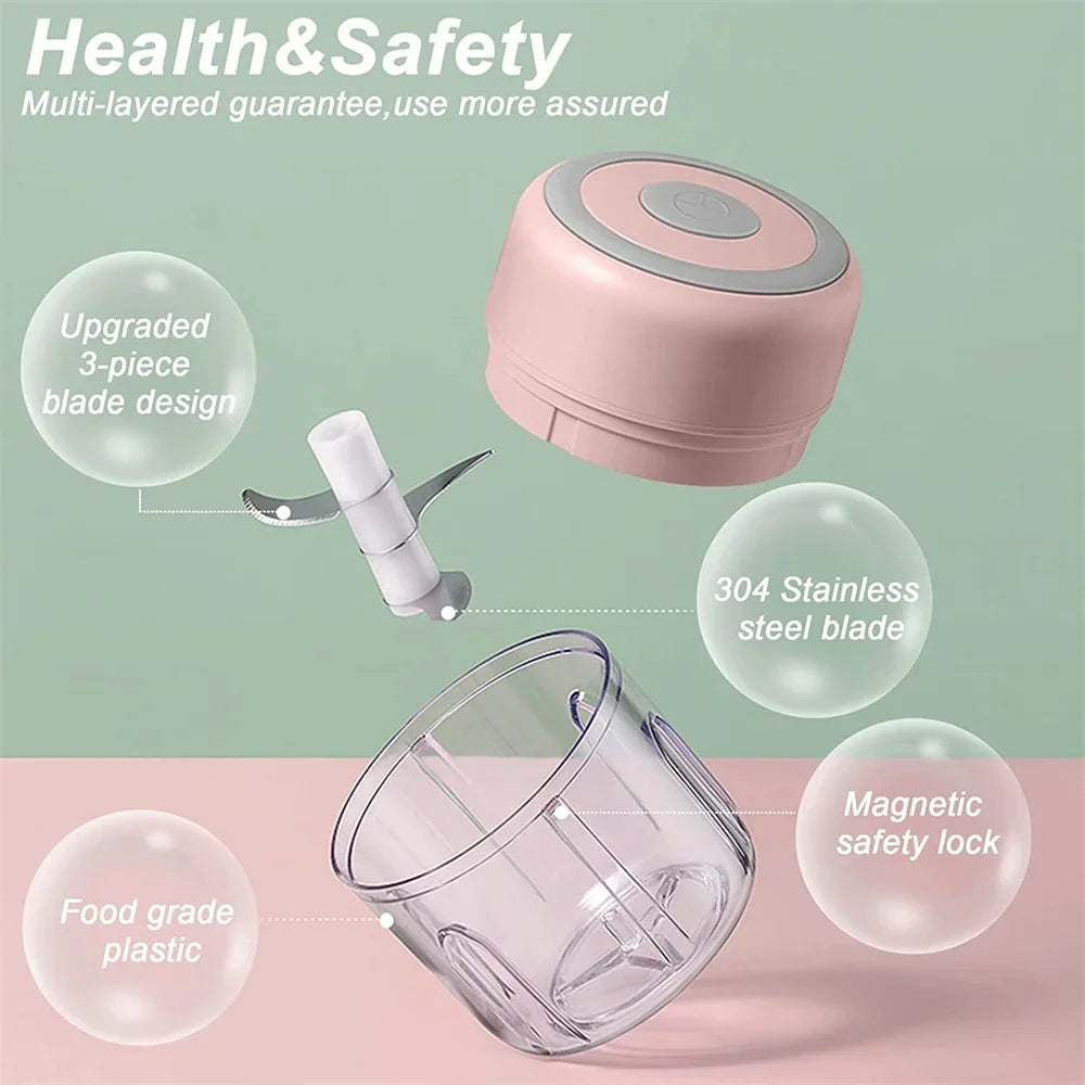 Electric Mini Garlic Chopper  Portable Cordless Vegetable
